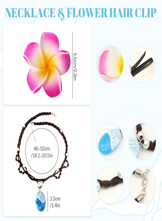 زيبويو طقم قلادة أميرة موانا من زيبويو® للبنات، طقم من 4 قطع مجوهرات شاطئية، خلخال من الصدف، قلادة، أقراط بشرابة من الصدف، ومشبك زهور، إكسسوارات زي تنكري لشخصية موانا - Image 2